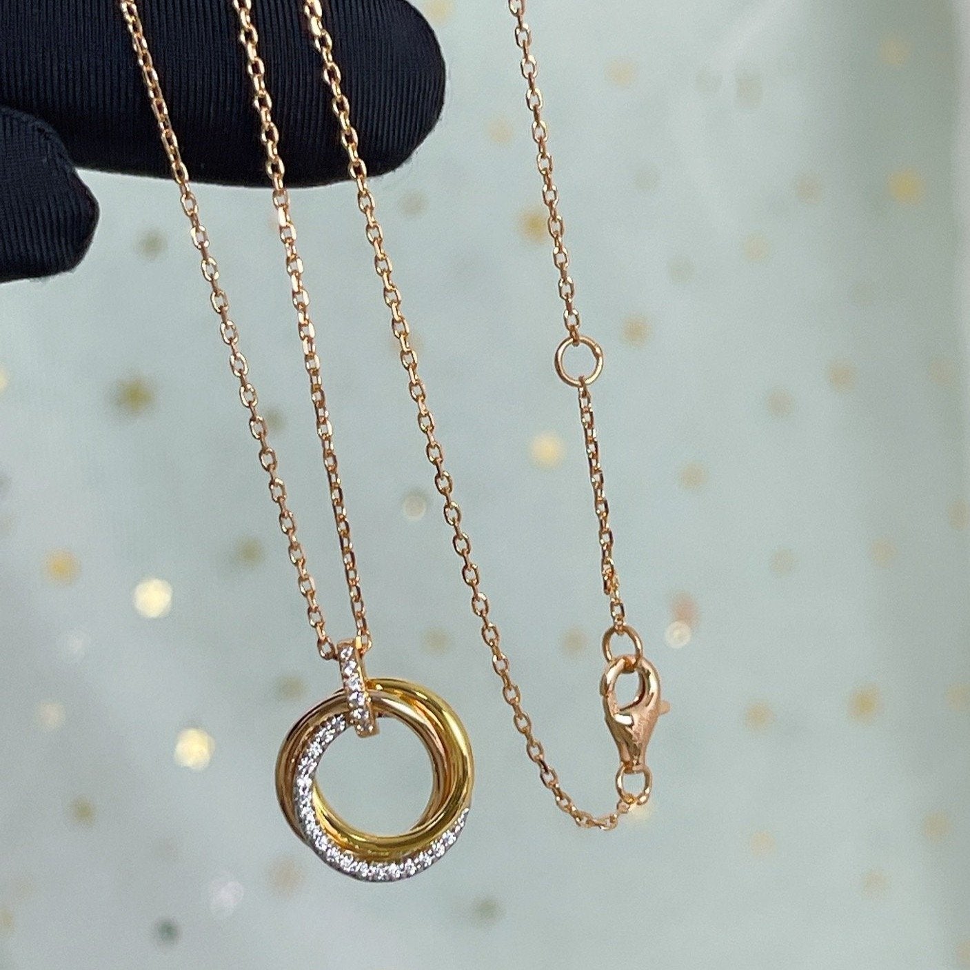 [Polaidi Jewelry]TRINITY NECKLACE SILVER GOLD PINK GOLD DIAMONDS