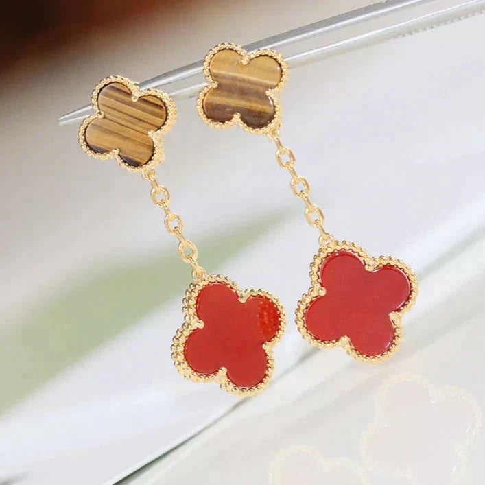 [：Polaidi Jewelry]クローバー 2モチーフ タイガーアイ カーネリアン イヤリング