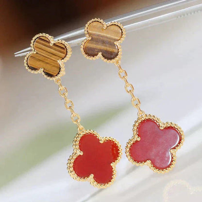 [：Polaidi Jewelry]クローバー 2モチーフ タイガーアイ カーネリアン イヤリング