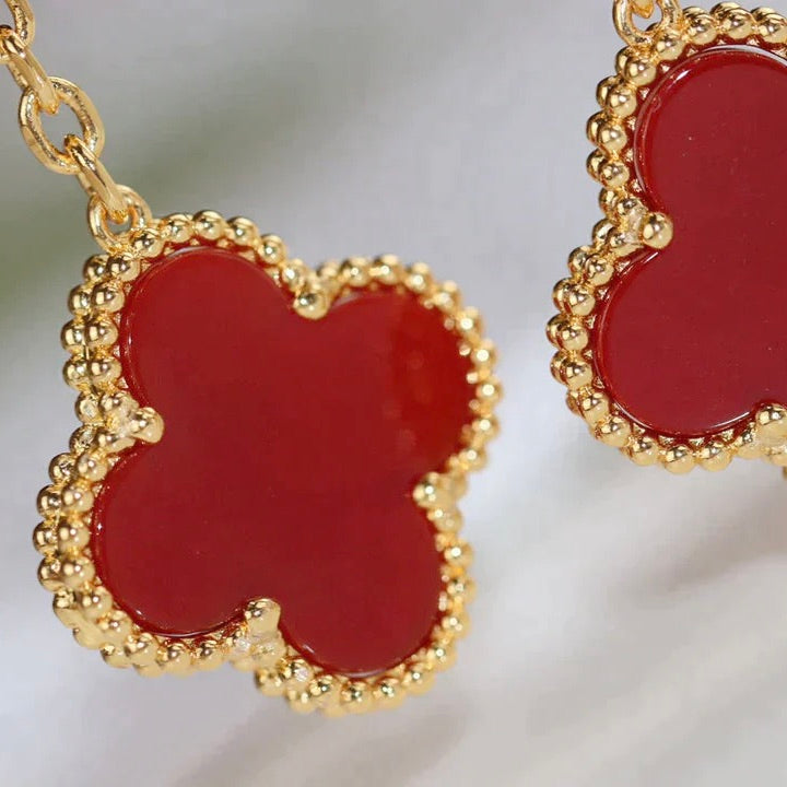 [：Polaidi Jewelry]クローバー 2モチーフ タイガーアイ カーネリアン イヤリング