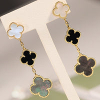 [Polaidi Jewelry ]CLOVER EARRINGS GOLD ONYX MOP 3 MOTIF