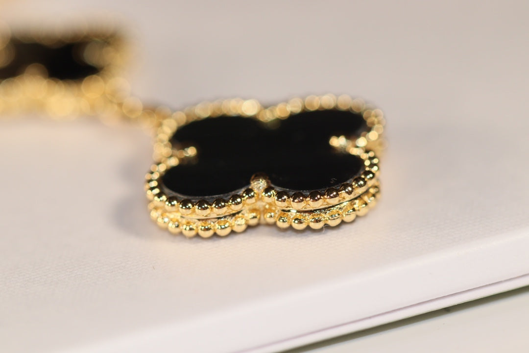[：Polaidi Jewelry]CLOVER EARRINGS GOLD ONYX MOP 3 MOTIF