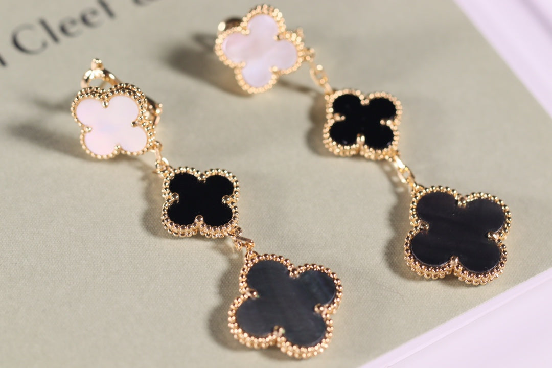 [Polaidi Jewelry]CLOVER EARRINGS GOLD ONYX MOP 3 MOTIF