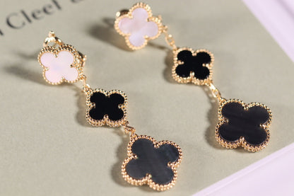[Polaidi Jewelry]CLOVER EARRINGS GOLD ONYX MOP 3 MOTIF