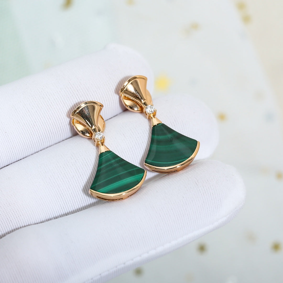 [Polaidi Jewelry]DREAM MALACHITE PINK GOLD EARRINGS
