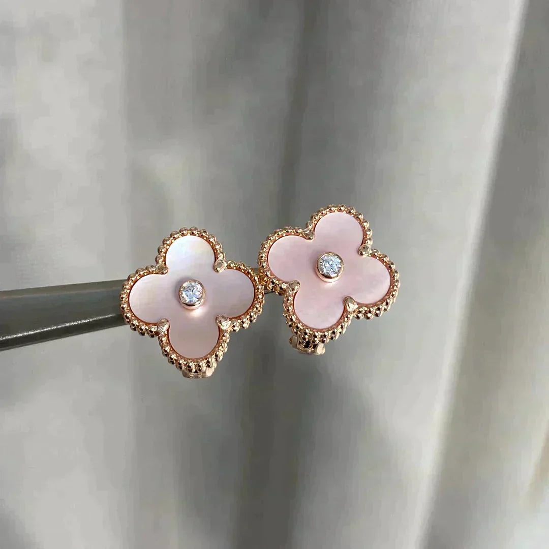 [Polaidi Jewelry]CLOVER MEDIUM 1 MOTIFS  PINK MOP DIAMOND EARRINGS