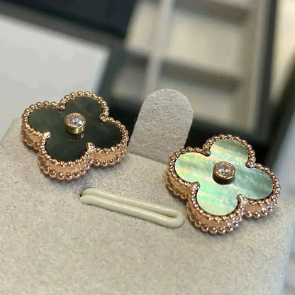 [Polaidi Jewelry]CLOVER MEDIUM 1 MOTIFS GRAY MOP  DIAMOND EARRINGS