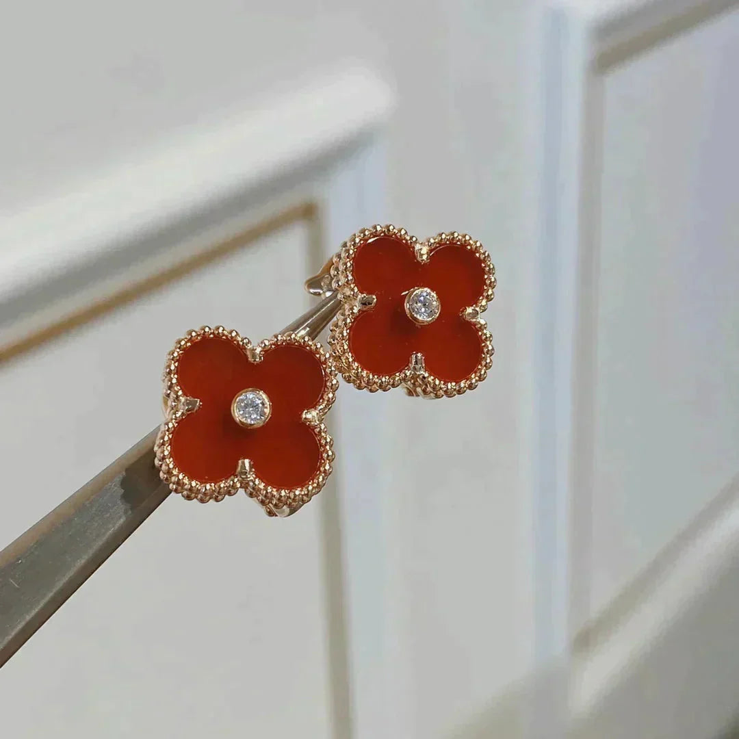 [Polaidi Jewelry]CLOVER MEDIUM 1 MOTIFS CARNELIAN  DIAMOND earrings