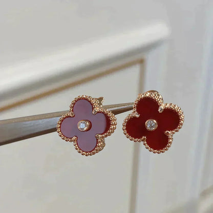 [Polaidi Jewelry]CLOVER MEDIUM 1 MOTIFS CARNELIAN  DIAMOND earrings