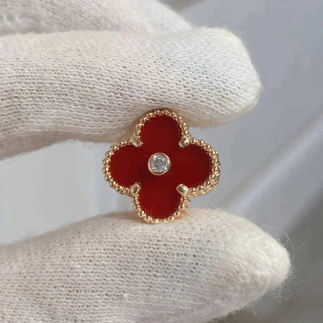 [：Polaidi Jewelry]CLOVER MEDIUM 1 MOTIFS CARNELIAN  DIAMOND earrings