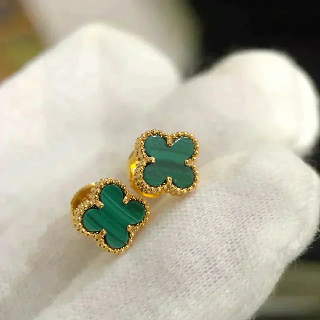 [Polaidi Jewelry]CLOVER MINI 9.5MM MALACHITE  EARRINGS