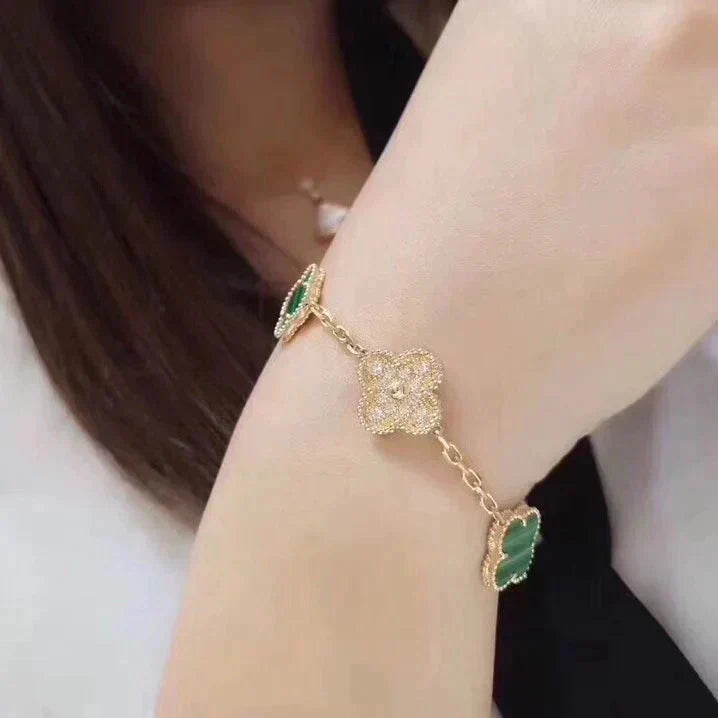 [：Polaidi Jewelry]CLOVER  5 MOTIF MALACHITE DIAMOND BRACELET