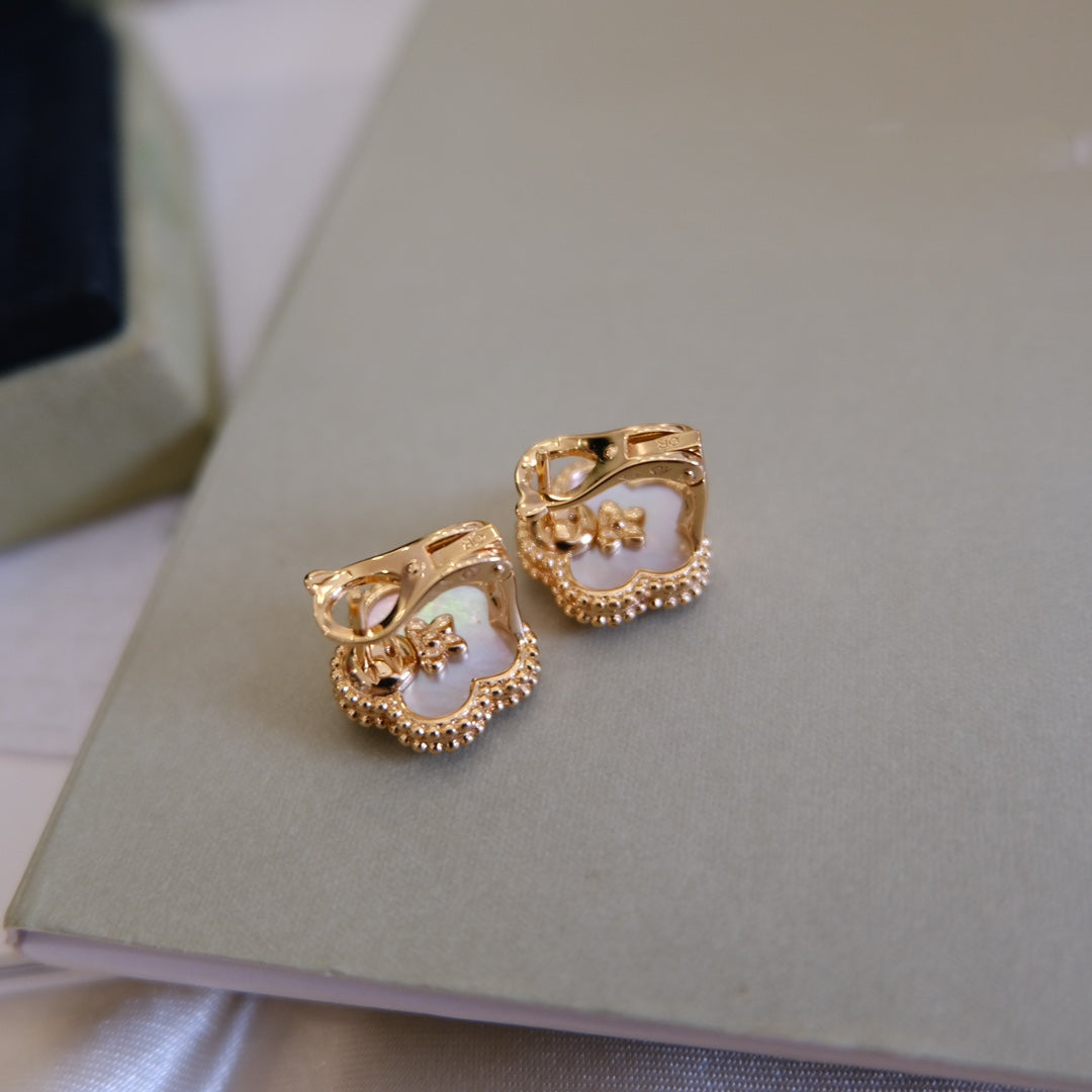 [：Polaidi Jewelry]LUCKY PINK GOLD WHITE MOP EARRINGS