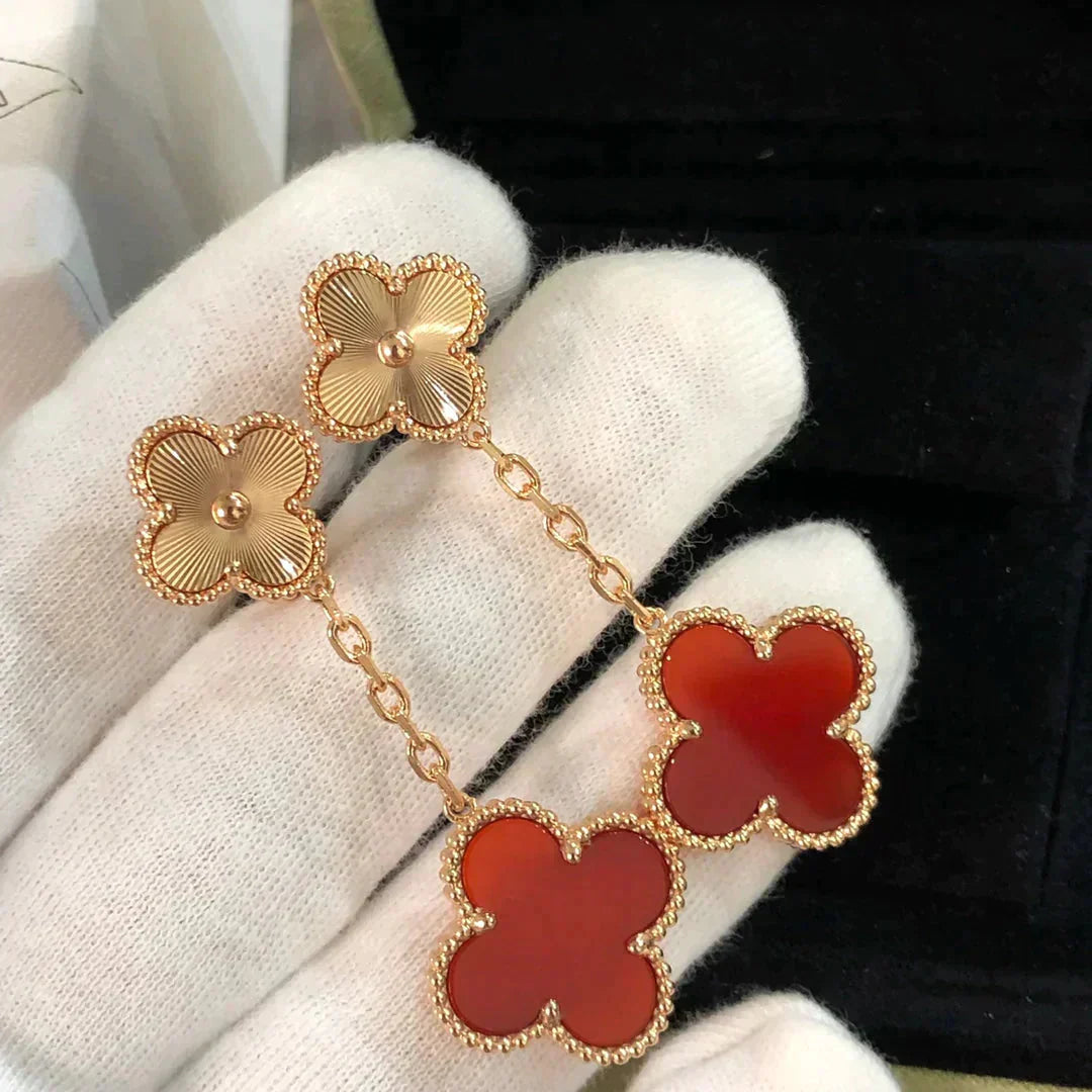 [：Polaidi Jewelry]CLOVER 2 MOTIF  LASER CARNELIAN EARRINGS