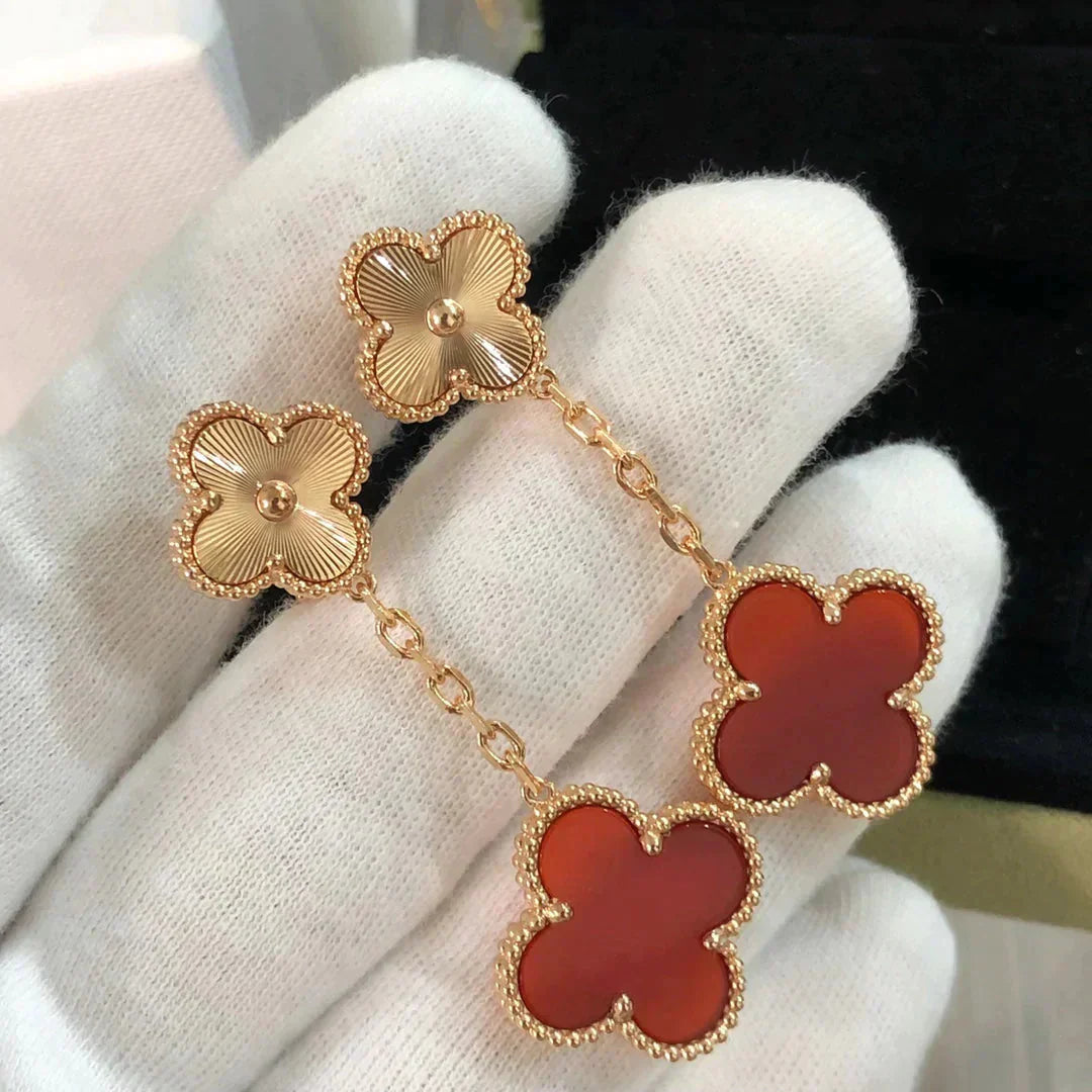 [：Polaidi Jewelry]CLOVER 2 MOTIF  LASER CARNELIAN EARRINGS