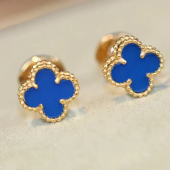 [：Polaidi Jewelry]CLOVER MINI 9.5MM BLUE AGATE EARRINGS