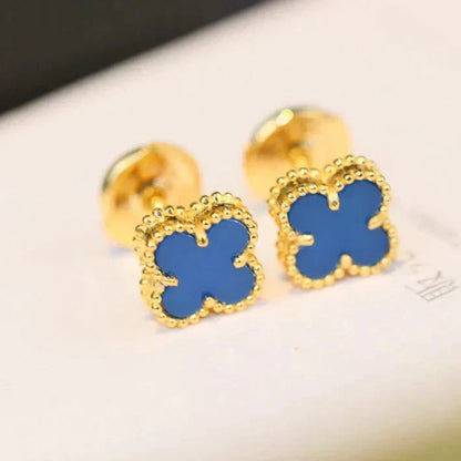 [：Polaidi Jewelry]CLOVER MINI 9.5MM BLUE AGATE EARRINGS