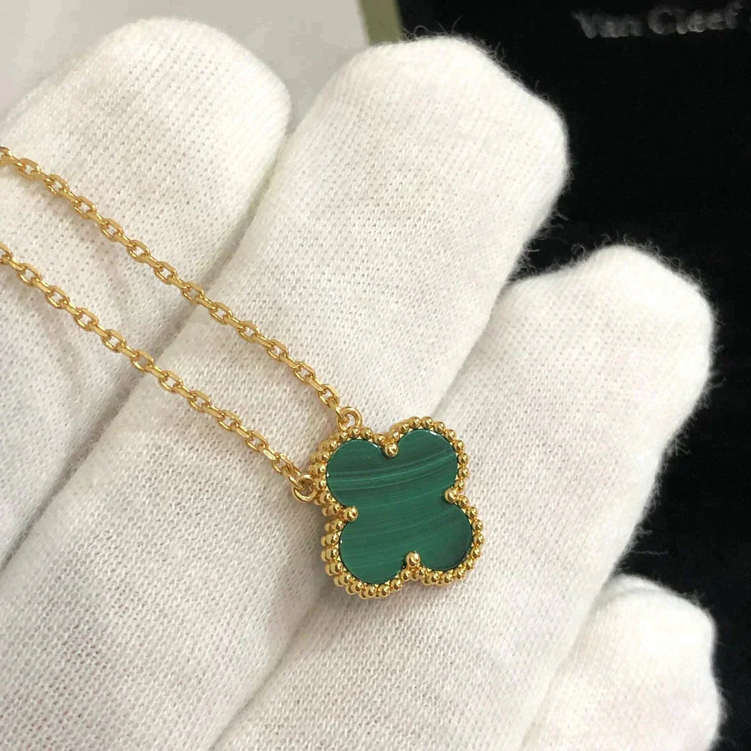 [：Polaidi Jewelry]CLOVER 15MM MALACHITE SINGLE FLOWER  NECKLACE