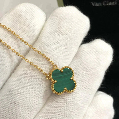 [Polaidi Jewelry]CLOVER 15MM MALACHITE SINGLE FLOWER  NECKLACE