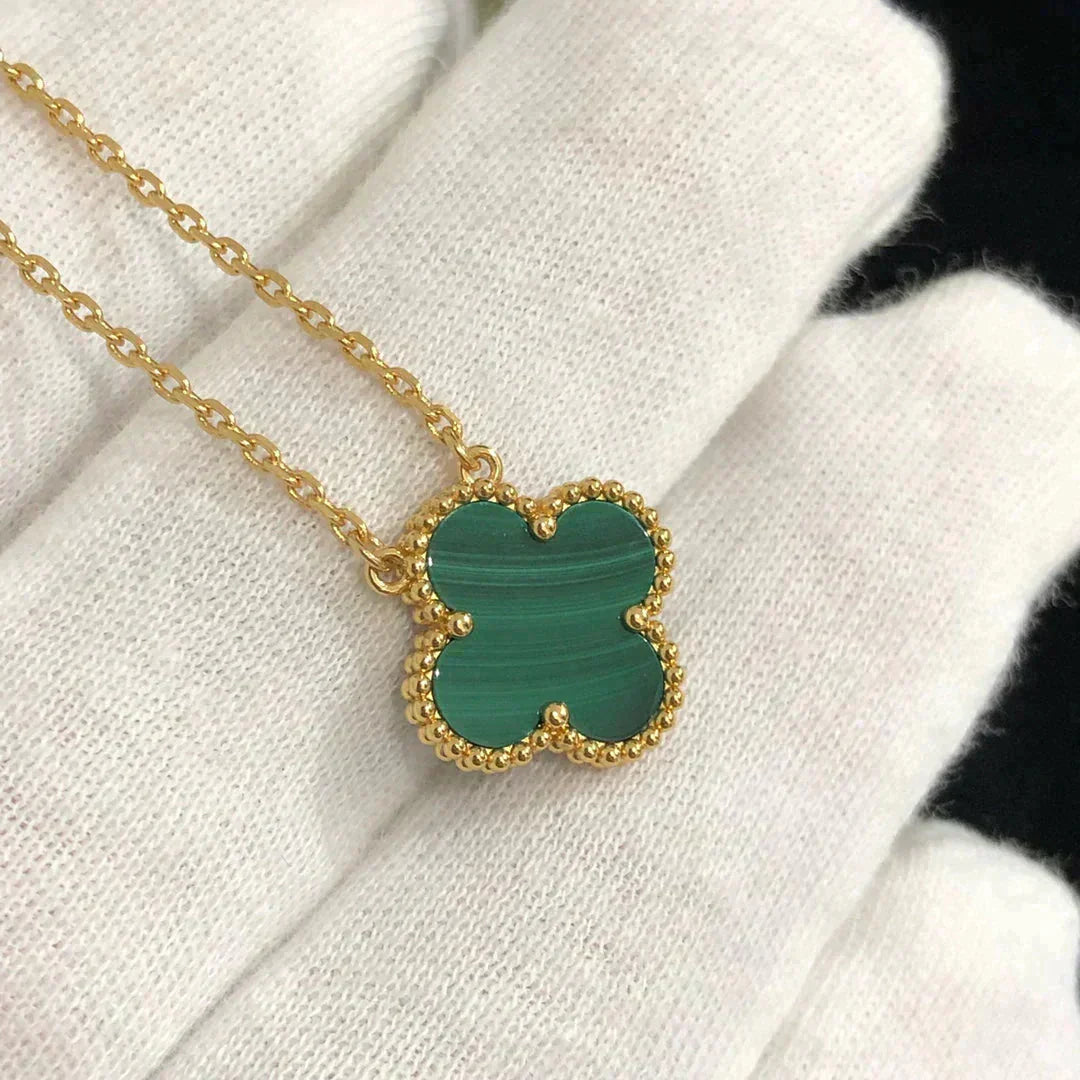 [：Polaidi Jewelry]CLOVER 15MM MALACHITE SINGLE FLOWER  NECKLACE