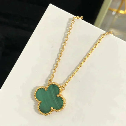 [：Polaidi Jewelry]CLOVER 15MM MALACHITE SINGLE FLOWER  NECKLACE