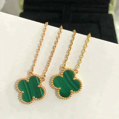 [：Polaidi Jewelry]CLOVER 15MM MALACHITE SINGLE FLOWER  NECKLACE