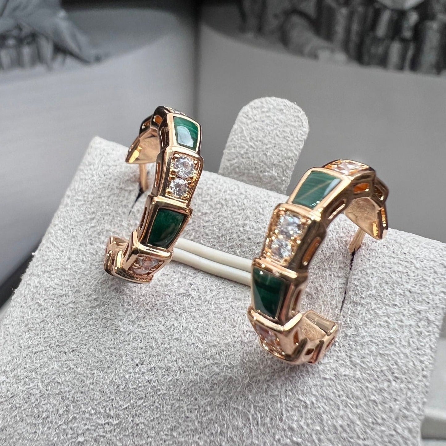 [Polaidi Jewelry]SERPENTI MALACHITE PINK GOLD EARRINGS