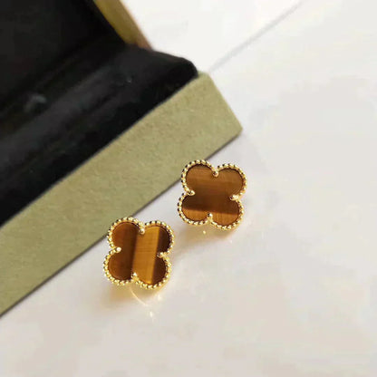 [Polaidi Jewelry]CLOVER MEDIUM 1 MOTIFS TIGER EYE EARRINGS