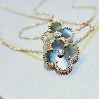 [Polaidi Jewelry]CLOVER 15MM DIAMOND AND MOTHER-OF-GREY NECKLACE