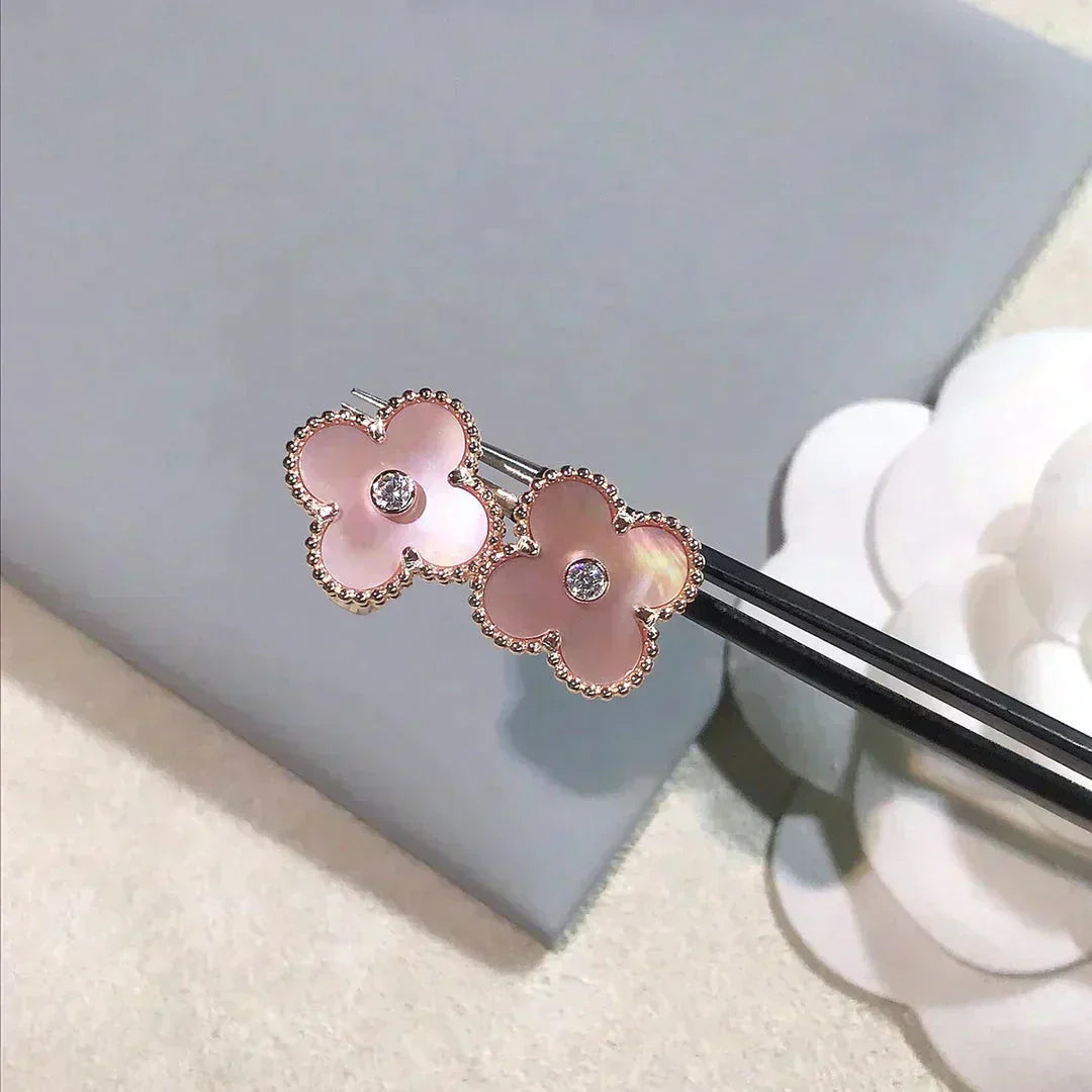[Polaidi Jewelry]CLOVER MEDIUM 1 MOTIFS  PINK MOP DIAMOND EARRINGS