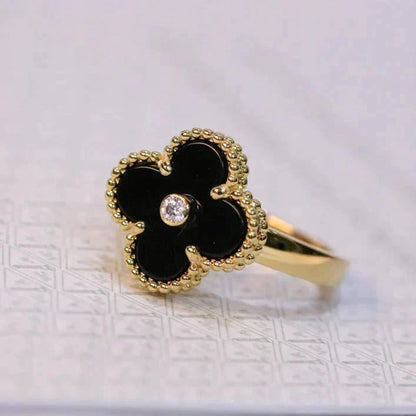 [：Polaidi Jewelry]CLOVER ONYX RING GOLD DIAMOND