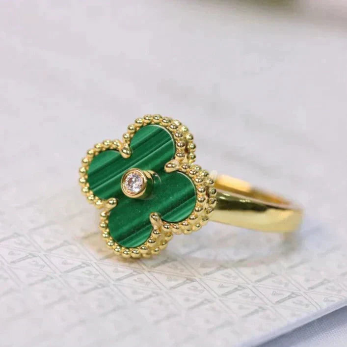 [：Polaidi Jewelry]CLOVER MALACHITE RING GOLD DIAMOND