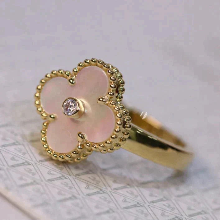 [：Polaidi Jewelry]CLOVER PINK MOP RING GOLD DIAMOND