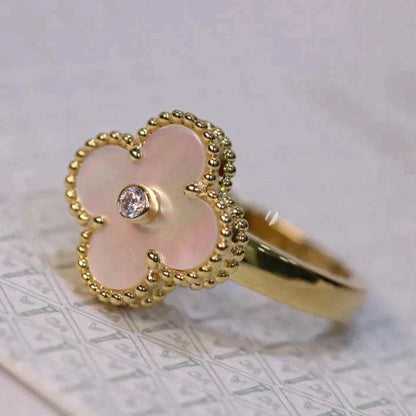 [：Polaidi Jewelry]CLOVER PINK MOP RING GOLD DIAMOND