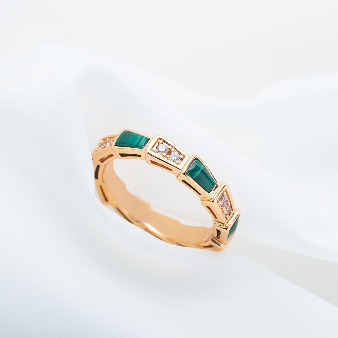 [Polaidi Jewelry]SERPENTI RING PINK GOLD MALACHITE DIAMOND 3MM