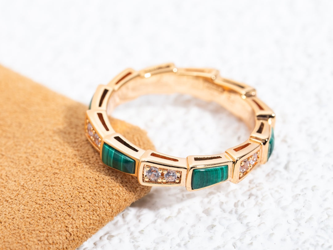 [Polaidi Jewelry]SERPENTI RING PINK GOLD MALACHITE DIAMOND 3MM
