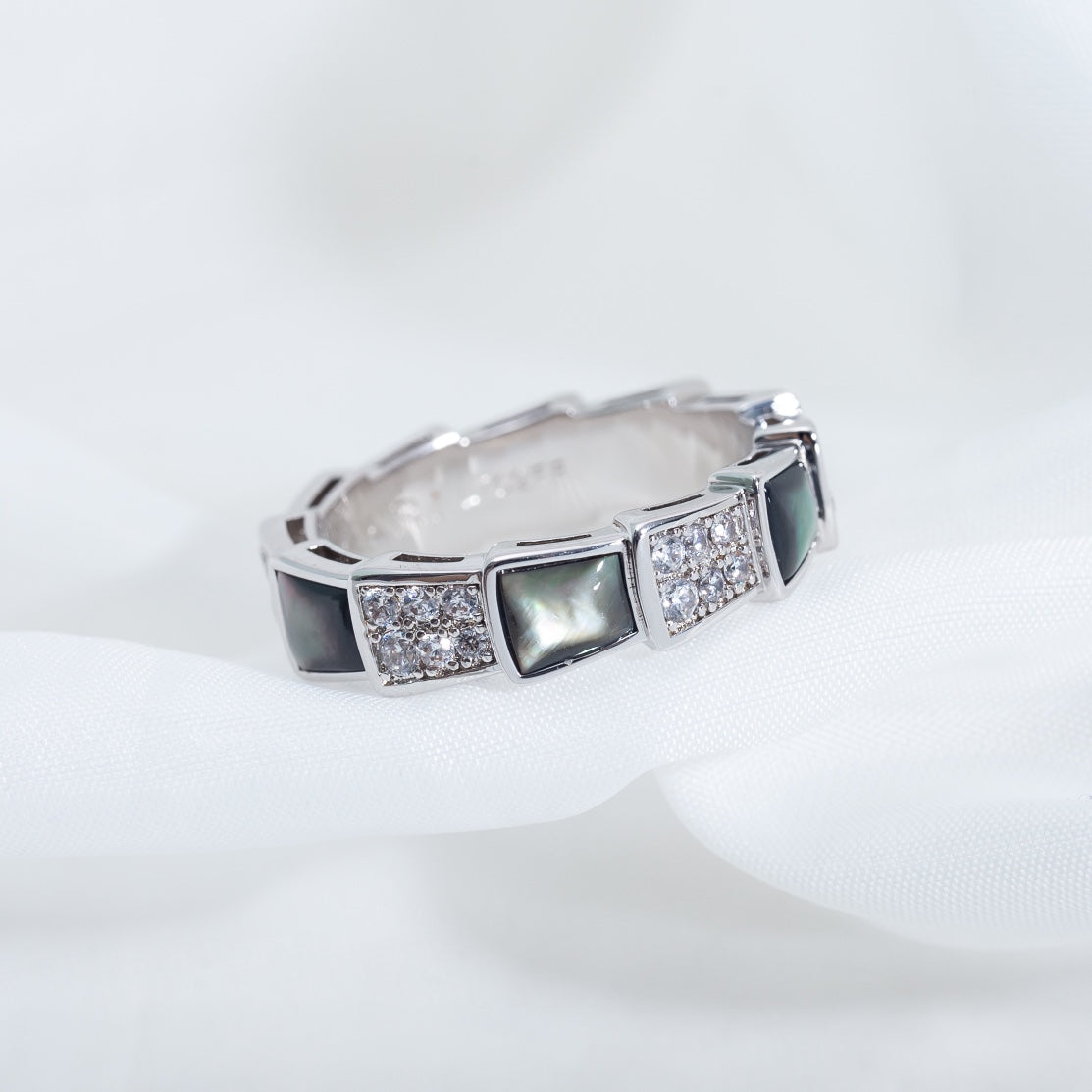 [Polaidi Jewelry]SERPENTI RING SILVER DIAMOND BLACK MOP 4MM
