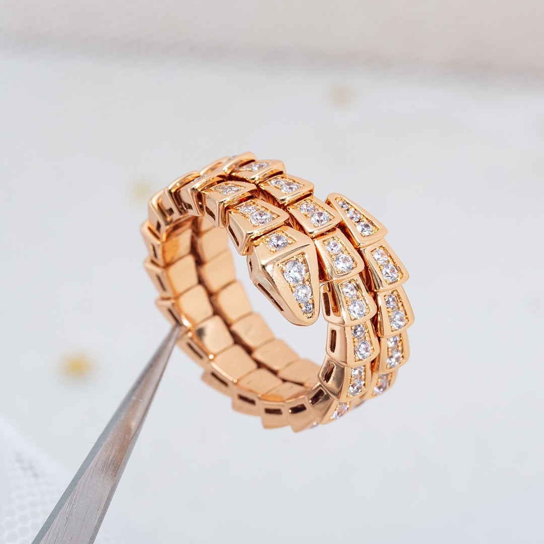 [Polaidi Jewelry]SERPENTI RING PINK GOLD DIAMOND DOUBLE ROW