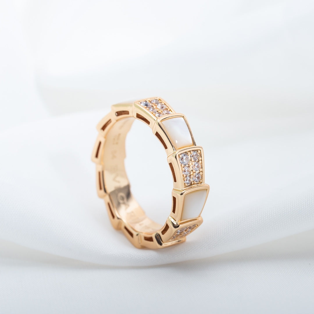[Polaidi Jewelry]SERPENTI RING PINK GOLD MOP DIAMOND PAVED 4MM