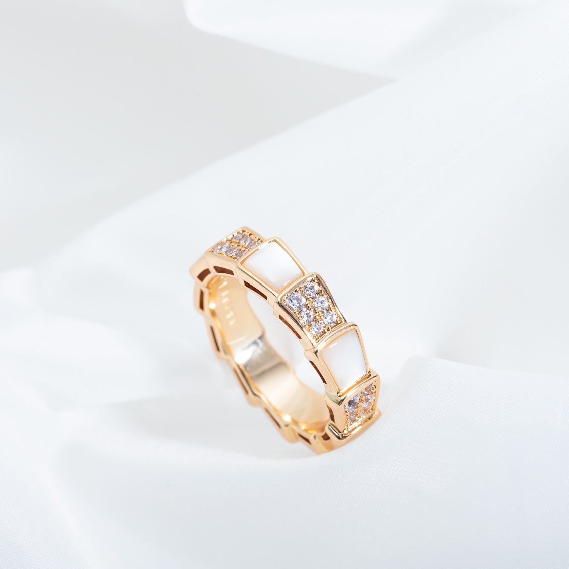 [Polaidi Jewelry]SERPENTI RING PINK GOLD MOP DIAMOND PAVED 4MM