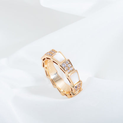 [Polaidi Jewelry]SERPENTI RING PINK GOLD MOP DIAMOND PAVED 4MM