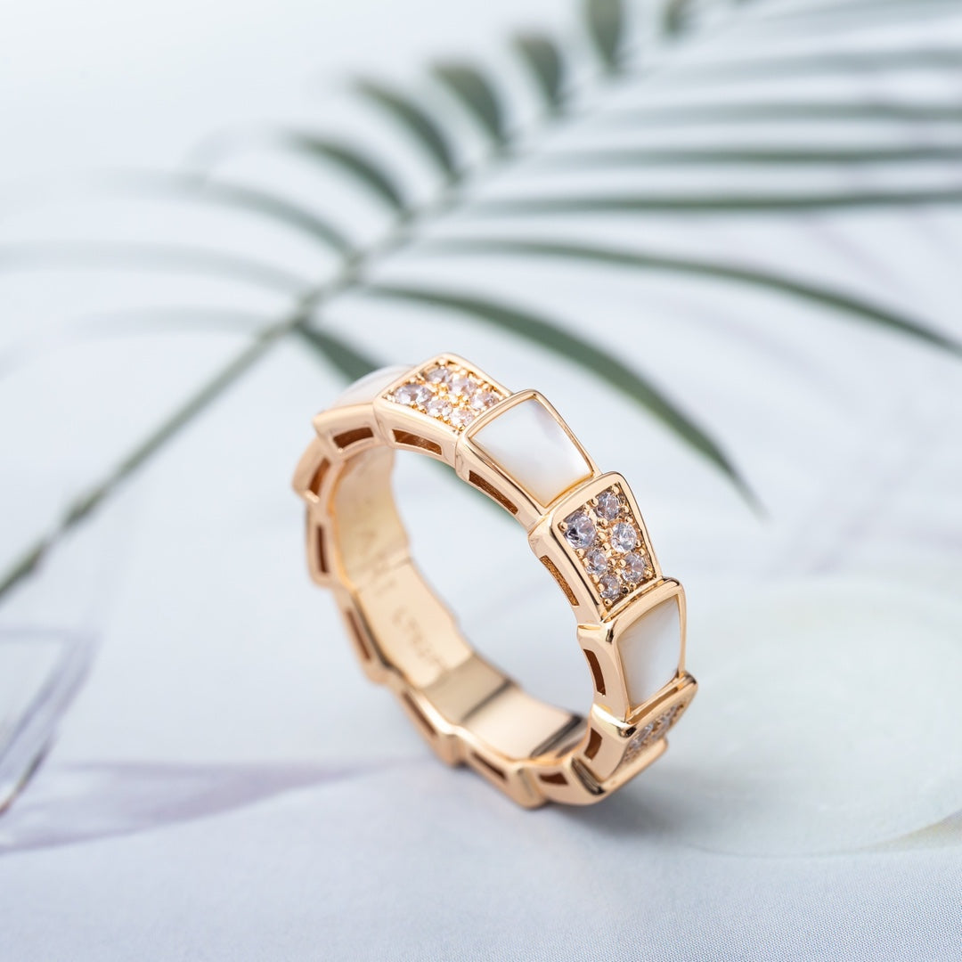[Polaidi Jewelry]SERPENTI RING PINK GOLD MOP DIAMOND PAVED 4MM