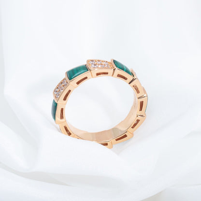 [Polaidi Jewelry]SERPENTI RING PINK GOLD MALACHITE DIAMOND PAVED 4MM