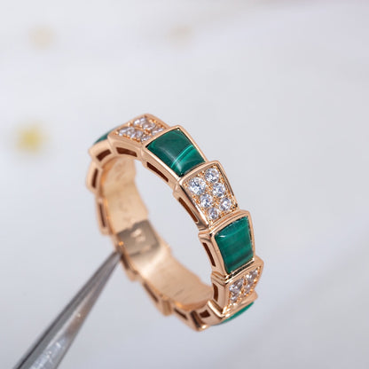 [Polaidi Jewelry]SERPENTI RING PINK GOLD MALACHITE DIAMOND PAVED 4MM