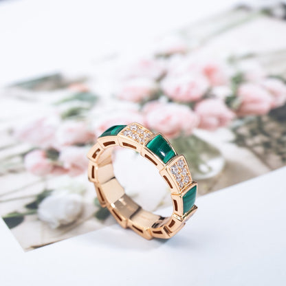 [Polaidi Jewelry]SERPENTI RING PINK GOLD MALACHITE DIAMOND PAVED 4MM
