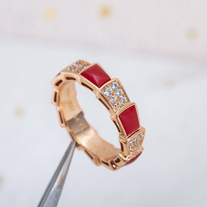 [Polaidi Jewelry]SERPENTI RING PINK GOLD CARNELIAN DIAMOND PAVED 4MM