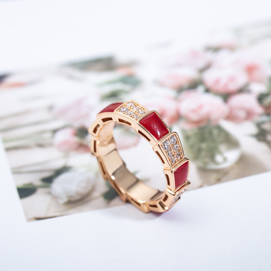[Polaidi Jewelry]SERPENTI RING PINK GOLD CARNELIAN DIAMOND PAVED 4MM