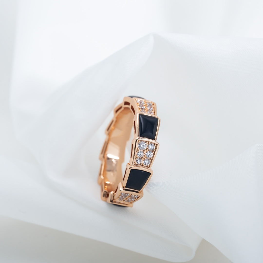 [Polaidi Jewelry]SERPENTI RING PINK GOLD BLACK MOP DIAMOND PAVED 4MM