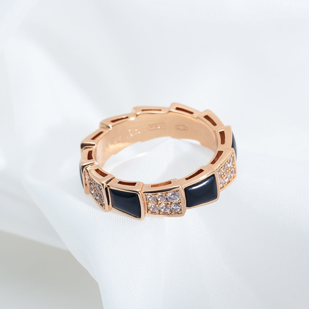 [Polaidi Jewelry]SERPENTI RING PINK GOLD BLACK MOP DIAMOND PAVED 4MM
