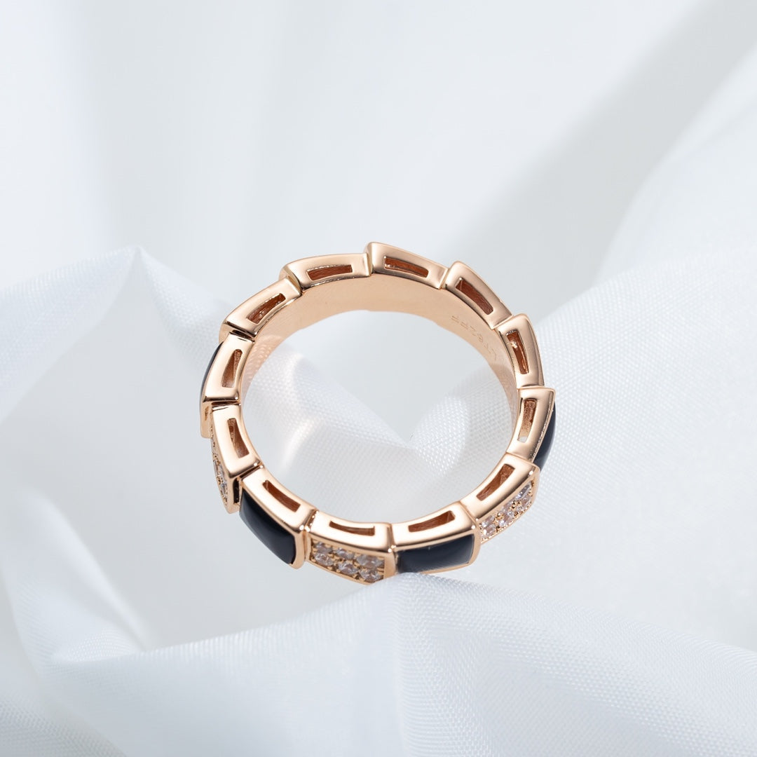 [Polaidi Jewelry]SERPENTI RING PINK GOLD BLACK MOP DIAMOND PAVED 4MM